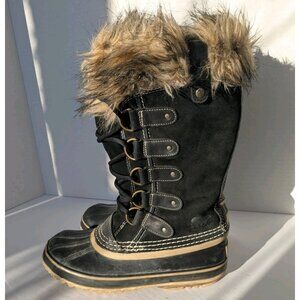 Sorel Joan of Arctic Tall Black Fur Lined Winter Snow Boots Women's 6